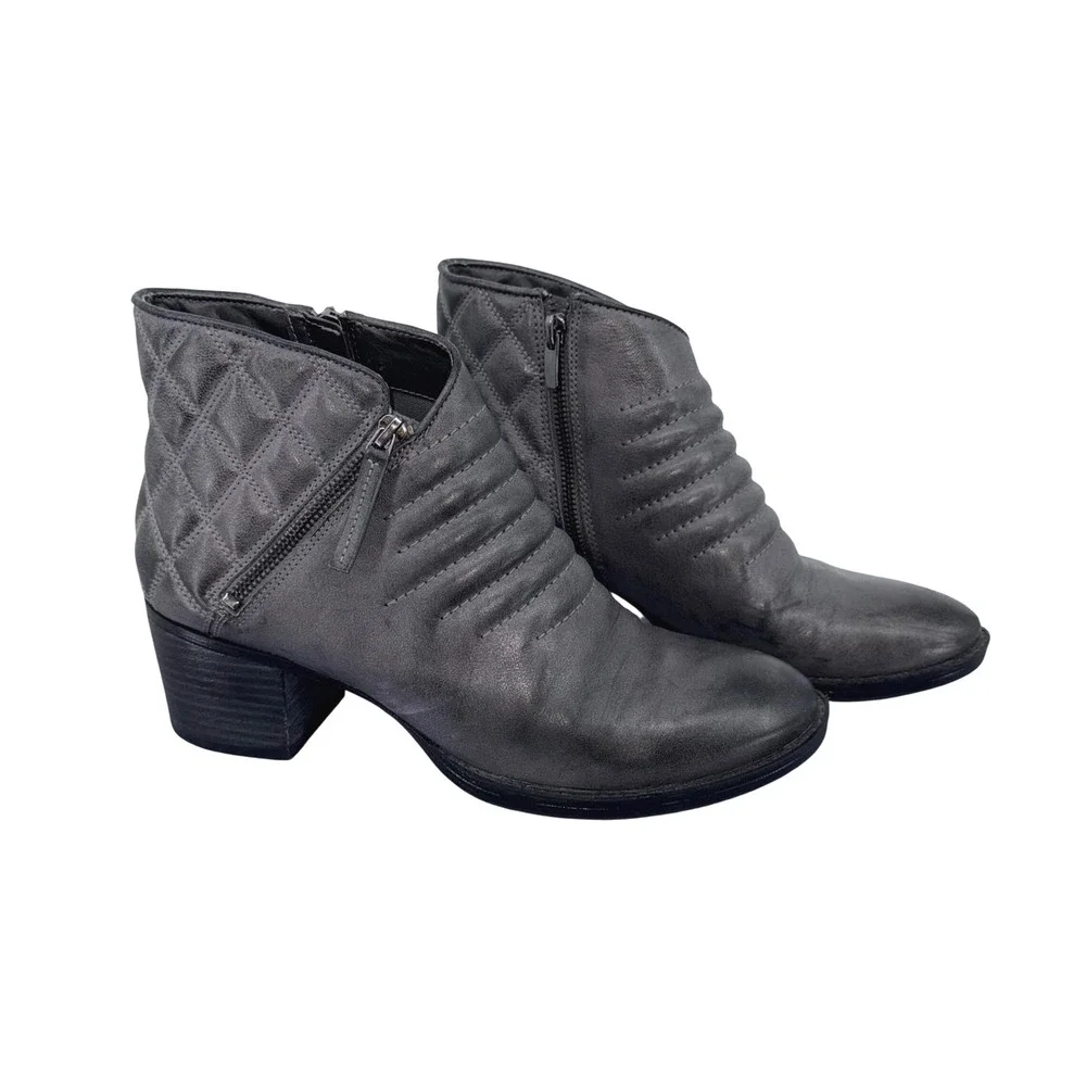 Clarks Movie Retro Quilted Leather Side Zip Ankle Boots Block‎ Heel Gray Sz 9.5